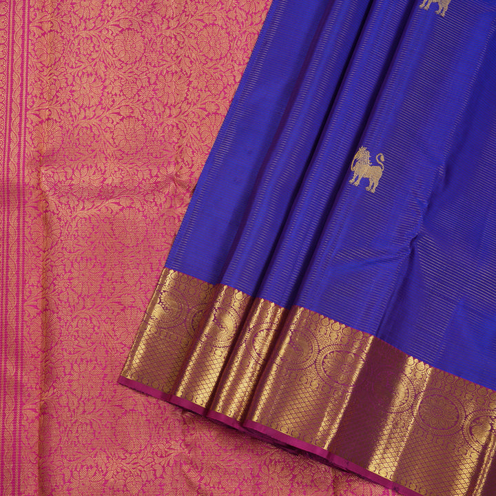 Hayagrivas Blue Kanjivaram Silk Saree with Pink Border BBD528F4-2