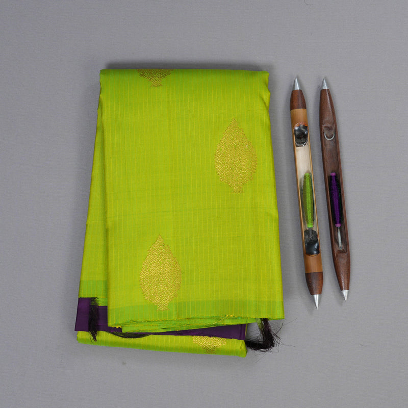 Hayagrivas Fluorescent Green Handloom Kanjivaram Silk Saree with Dark Purple Border BBD534F2-1