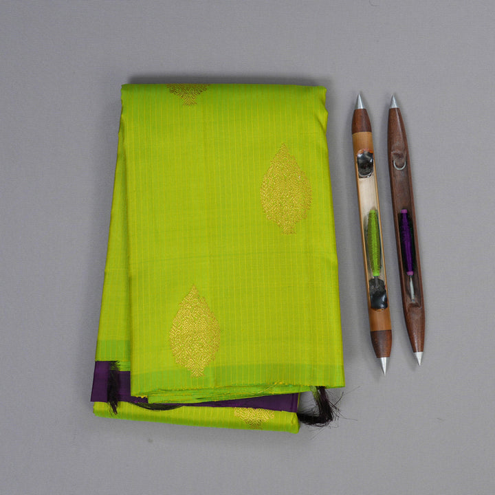 Hayagrivas Fluorescent Green Handloom Kanjivaram Silk Saree with Dark Purple Border BBD534F2-1