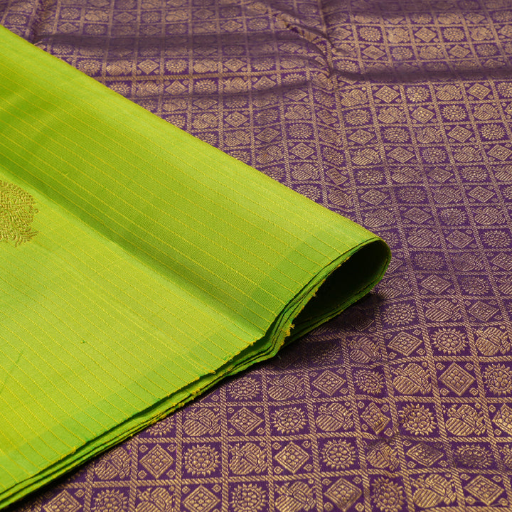 Hayagrivas Fluorescent Green Handloom Kanjivaram Silk Saree with Dark Purple Border BBD534F2-1