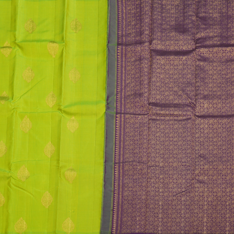 Hayagrivas Fluorescent Green Handloom Kanjivaram Silk Saree with Dark Purple Border BBD534F2-1
