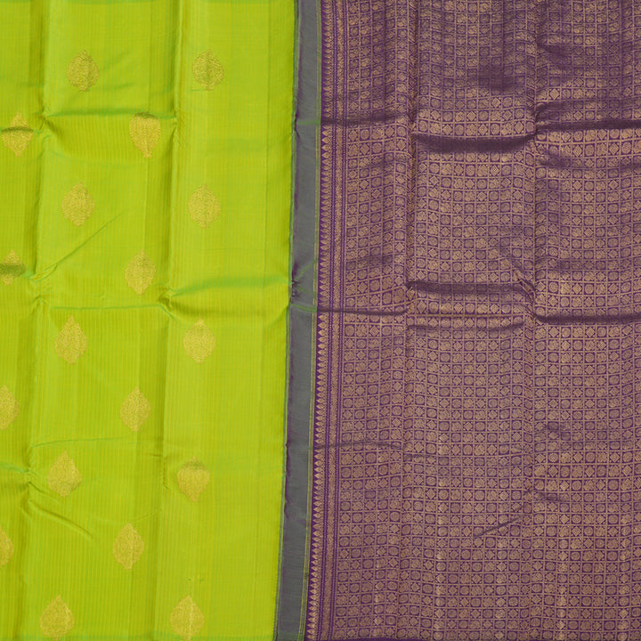 Hayagrivas Fluorescent Green Handloom Kanjivaram Silk Saree with Dark Purple Border BBD534F2-1