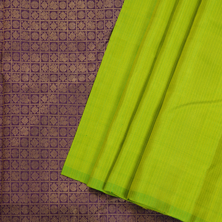 Hayagrivas Fluorescent Green Handloom Kanjivaram Silk Saree with Dark Purple Border BBD534F2-1