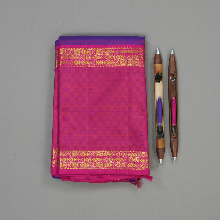 Hayagrivas Handloom Purple Kanjivaram Silk Saree with Rani Pink Border BBD534F3-1