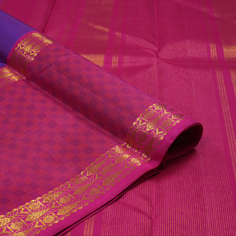 Hayagrivas Handloom Purple Kanjivaram Silk Saree with Rani Pink Border BBD534F3-1