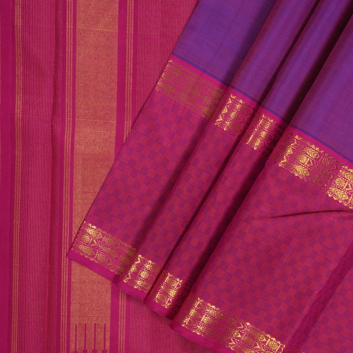Hayagrivas Handloom Purple Kanjivaram Silk Saree with Rani Pink Border BBD534F3-1