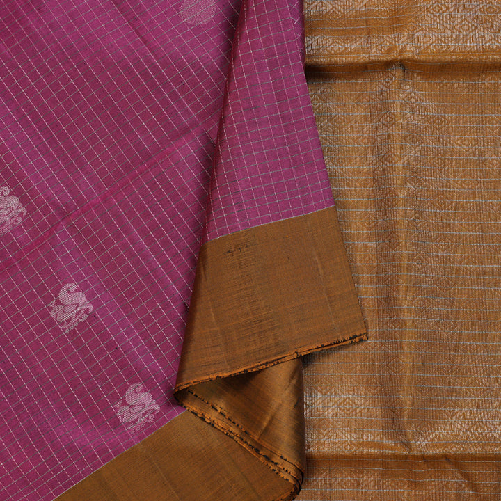 Hayagrivas Royal Purple Handloom Soft Silk Saree with Honey Mustard Border BBD536F1-23