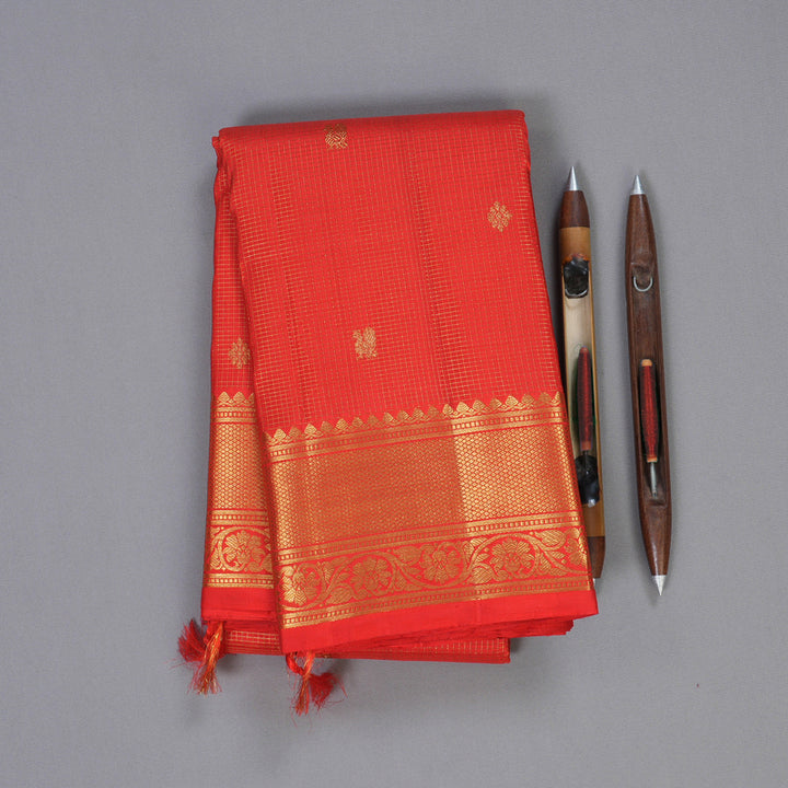 Hayagrivas Red Kanjivaram Silk Saree with Red Border BBD554G1-1