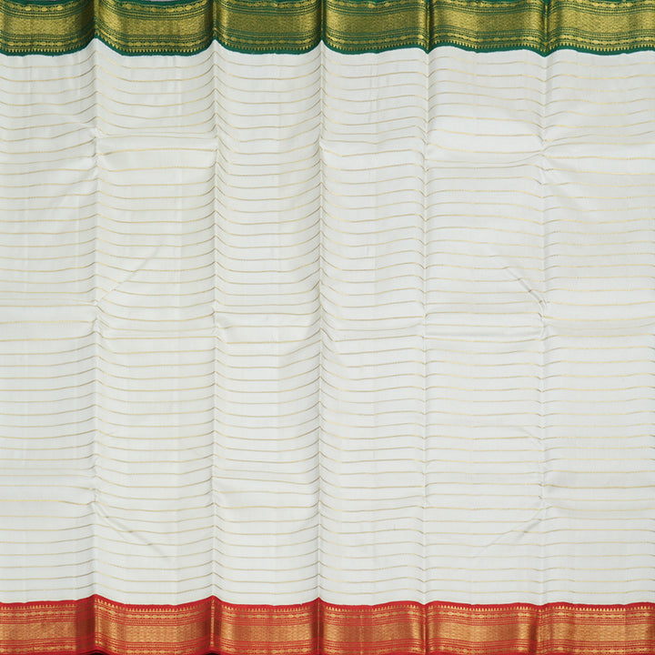 Hayagrivas Half White Handloom Kanjivaram Silk Saree with Ganga Jamuna (Green And Red) Border BBD554G2-1