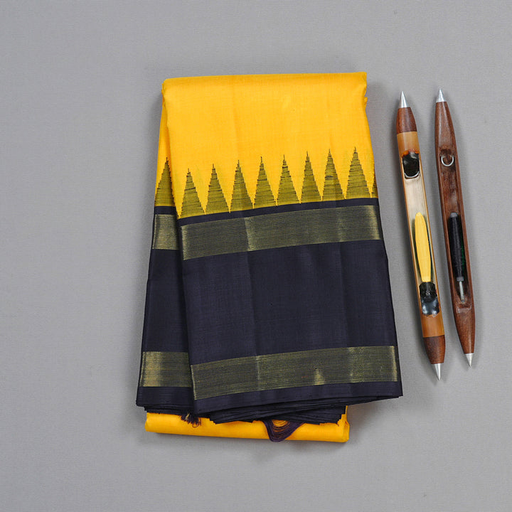 Hayagrivas Yellow Handloom Kanjivaram Silk Saree with Black Border BBD555G2-1