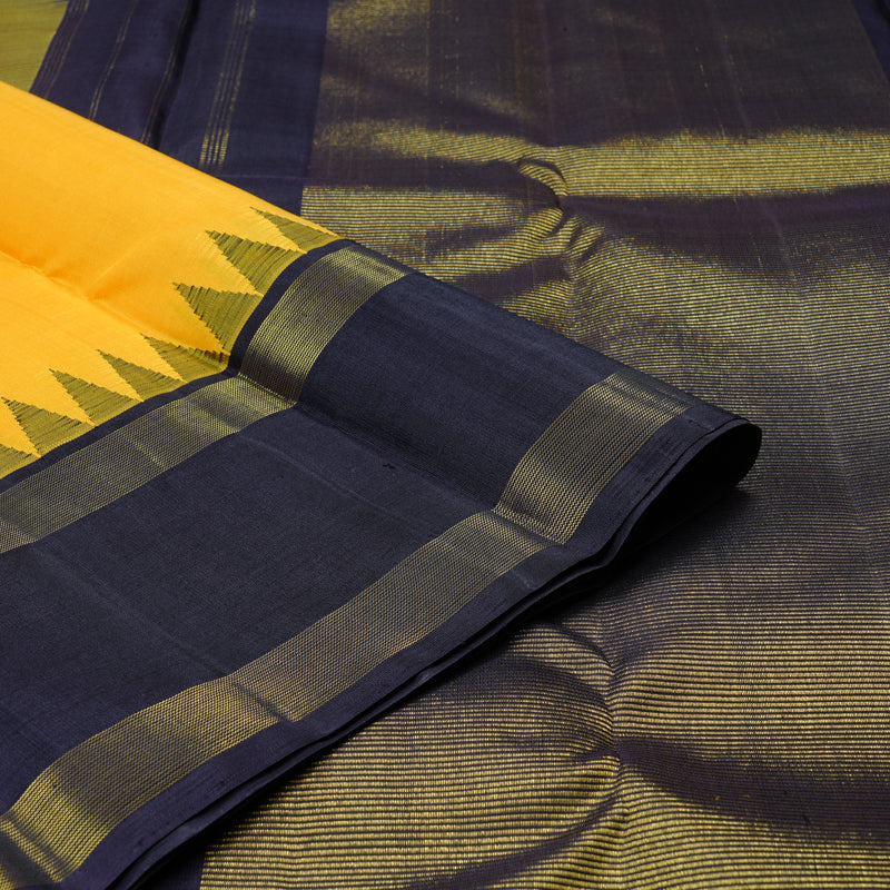 Hayagrivas Yellow Handloom Kanjivaram Silk Saree with Black Border BBD555G2-1