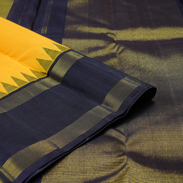 Hayagrivas Yellow Handloom Kanjivaram Silk Saree with Black Border BBD555G2-1