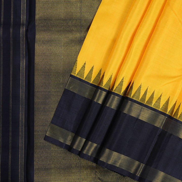 Hayagrivas Yellow Handloom Kanjivaram Silk Saree with Black Border BBD555G2-1