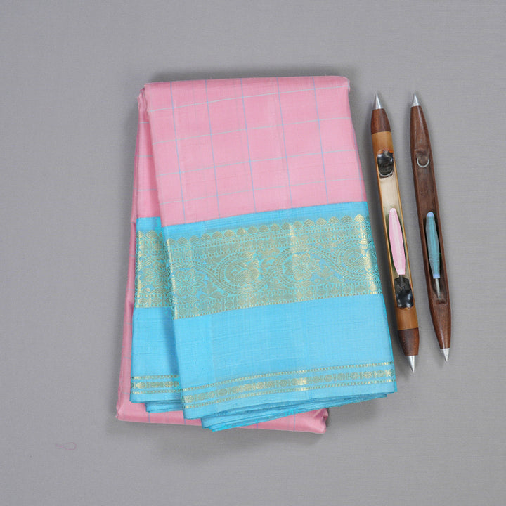 Hayagrivas Handloom Baby Pink Kanjivaram Silk Saree with Sky Blue Border BBD555G3-12