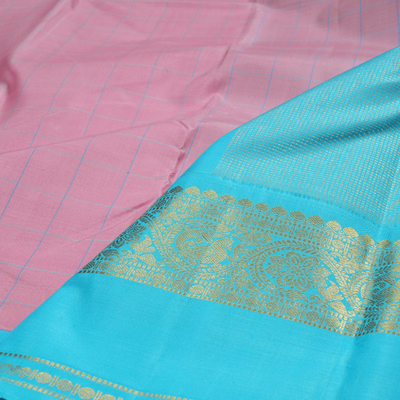 Hayagrivas Handloom Baby Pink Kanjivaram Silk Saree with Sky Blue Border BBD555G3-12