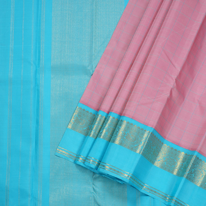 Hayagrivas Handloom Baby Pink Kanjivaram Silk Saree with Sky Blue Border BBD555G3-12