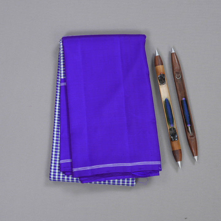 Hayagrivas Blue And White Muted Checks Kanjivaram Silk Saree with Blue Border BBD557G2-2