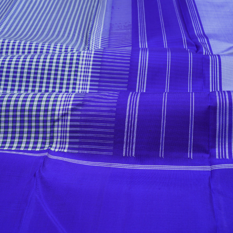 Hayagrivas Blue And White Muted Checks Kanjivaram Silk Saree with Blue Border BBD557G2-2