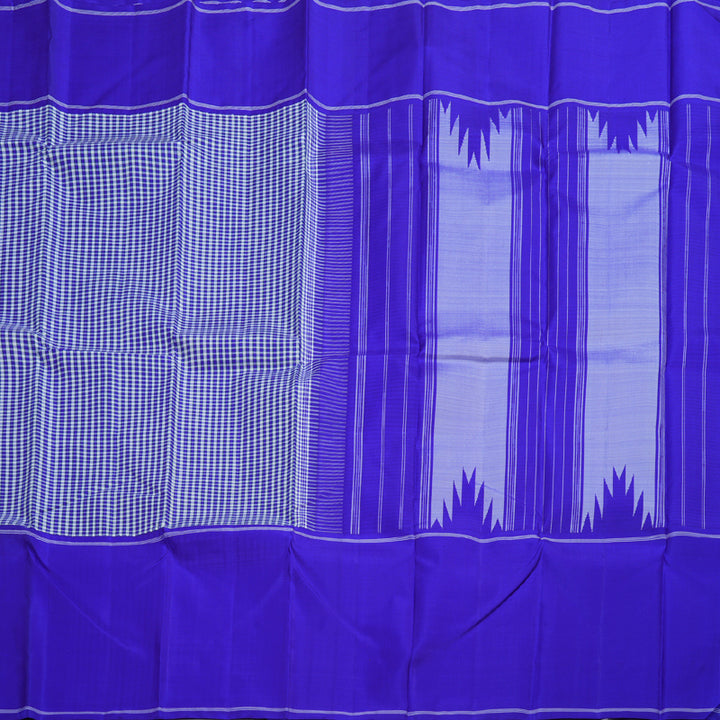 Hayagrivas Blue And White Muted Checks Kanjivaram Silk Saree with Blue Border BBD557G2-2