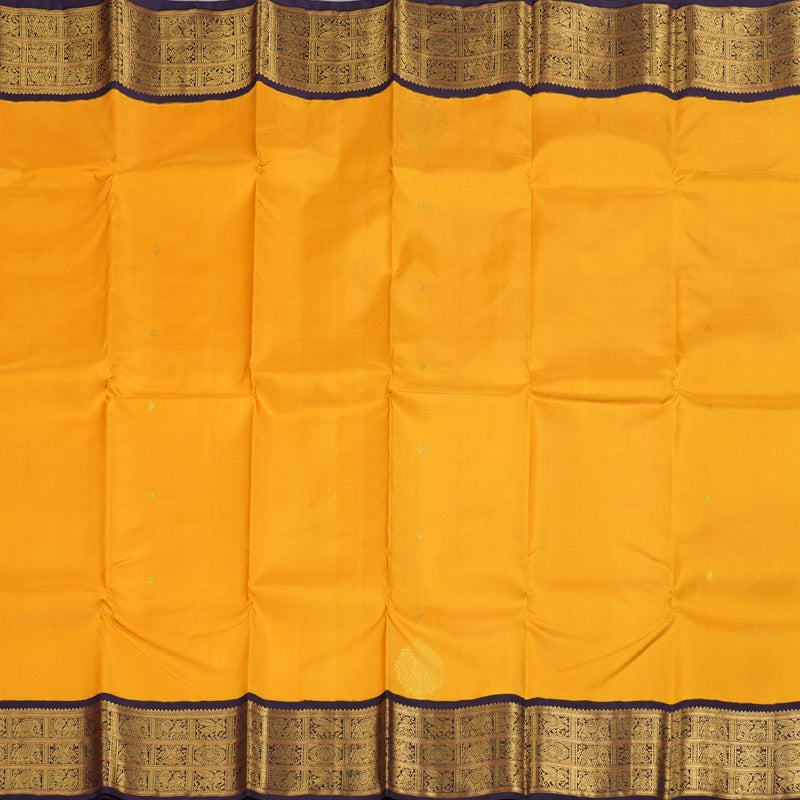 Hayagrivas Mango Yellow Kanjivaram Silk Saree with Elephant, Annam, Pegasus and Chakra Motifs in Border - BBD558G20-1