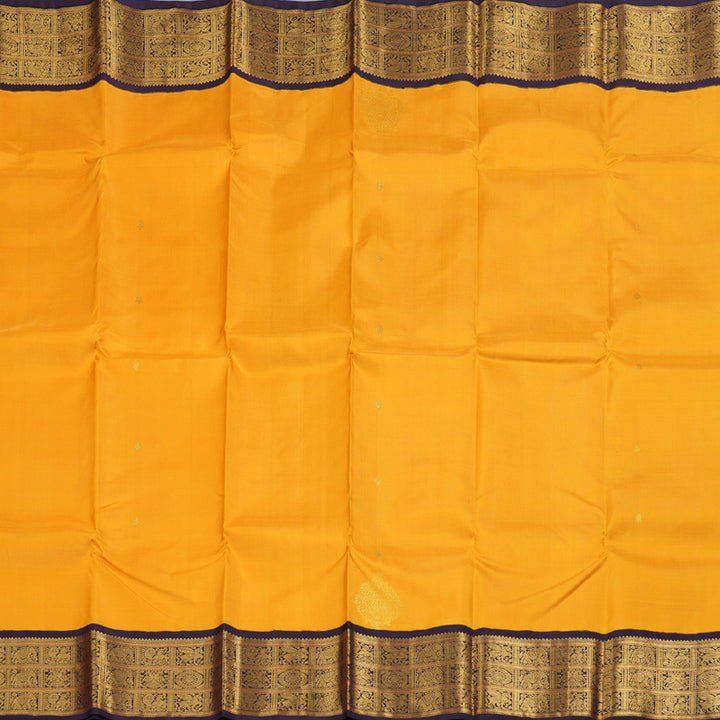 Hayagrivas Mango Yellow Kanjivaram Silk Saree with Elephant, Annam, Pegasus and Chakra Motifs in Border - BBD558G20-1