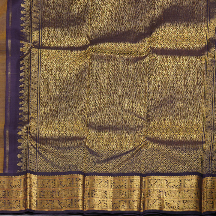 Hayagrivas Mango Yellow Kanjivaram Silk Saree with Elephant, Annam, Pegasus and Chakra Motifs in Border - BBD558G20-1