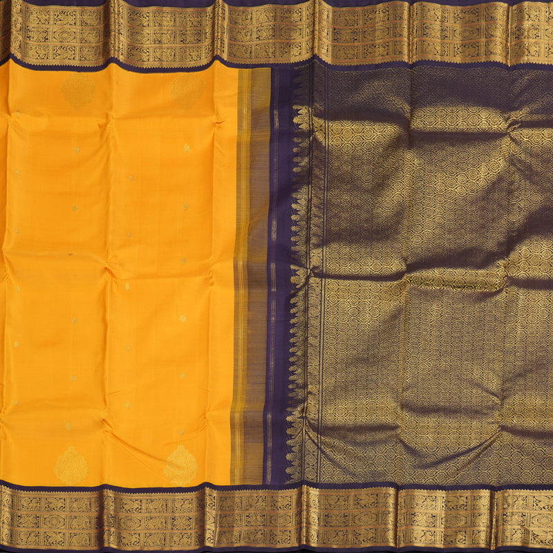 Hayagrivas Mango Yellow Kanjivaram Silk Saree with Elephant, Annam, Pegasus and Chakra Motifs in Border - BBD558G20-1