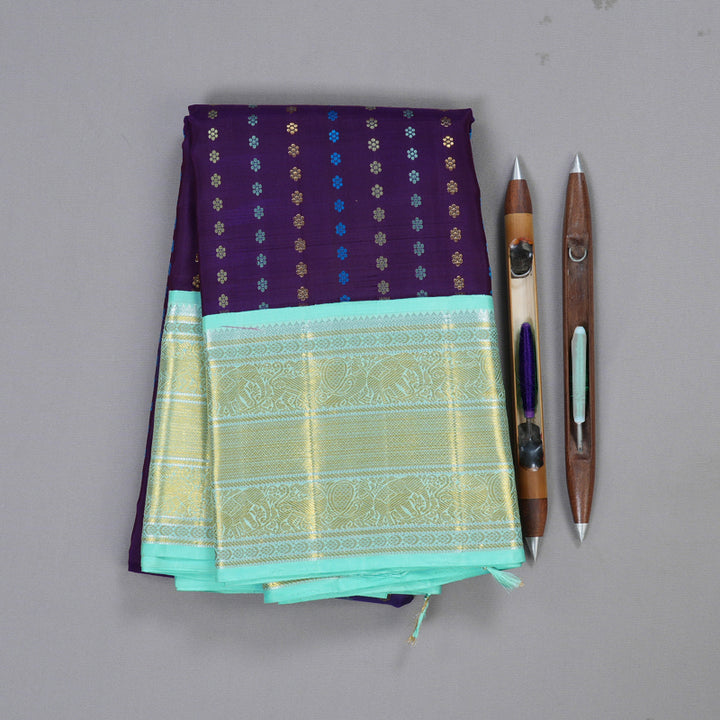 Hayagrivas Midnight Blue Kanjivaram Silk Saree with Pastel Mint Green Border - BBD558G4-1