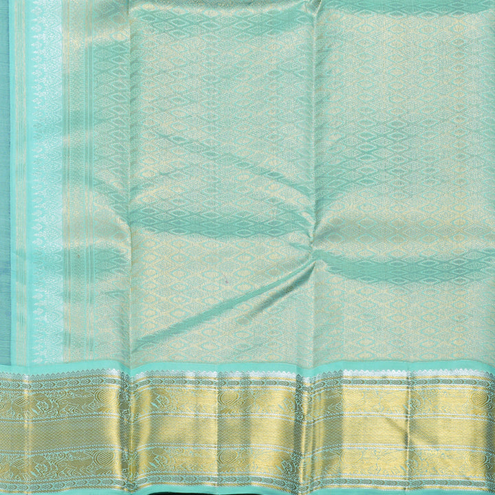 Hayagrivas Midnight Blue Kanjivaram Silk Saree with Pastel Mint Green Border - BBD558G4-1