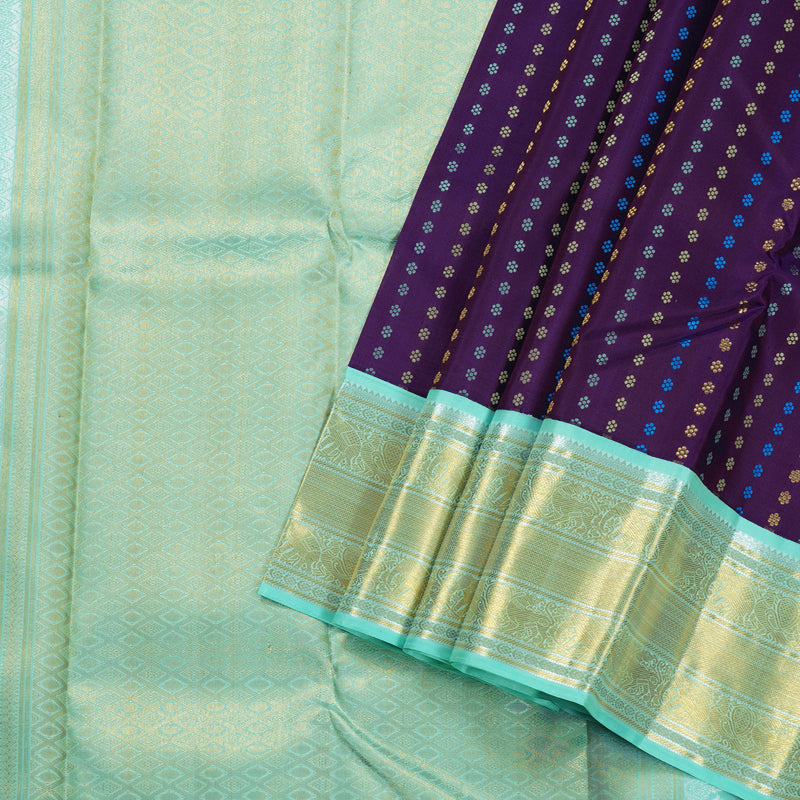 Hayagrivas Midnight Blue Kanjivaram Silk Saree with Pastel Mint Green Border - BBD558G4-1