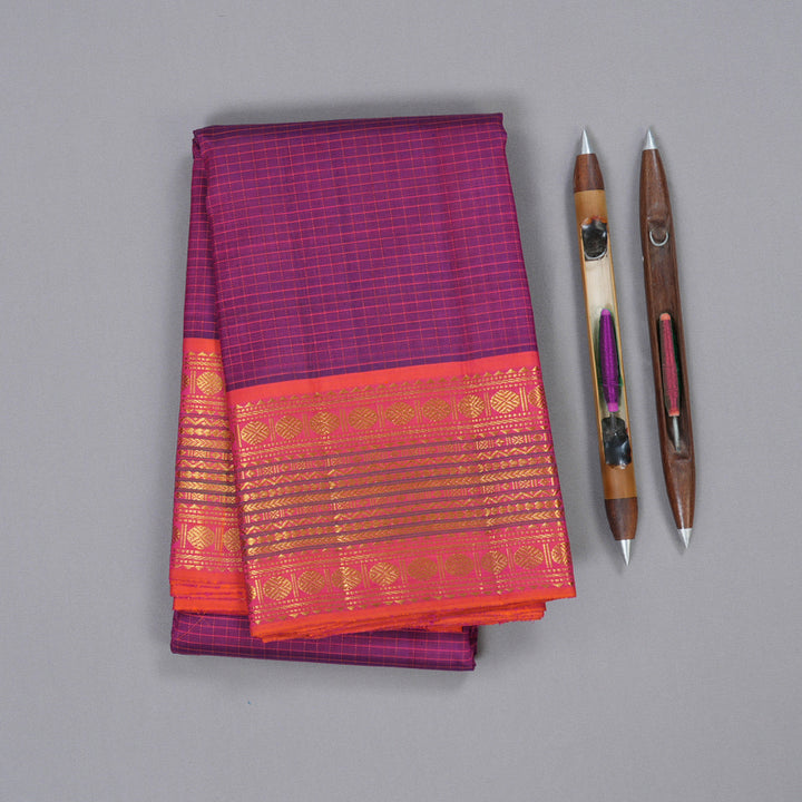 Hayagrivas Purple Kanjivaram Silk Saree with Coral Pink Border BBD558G6-1