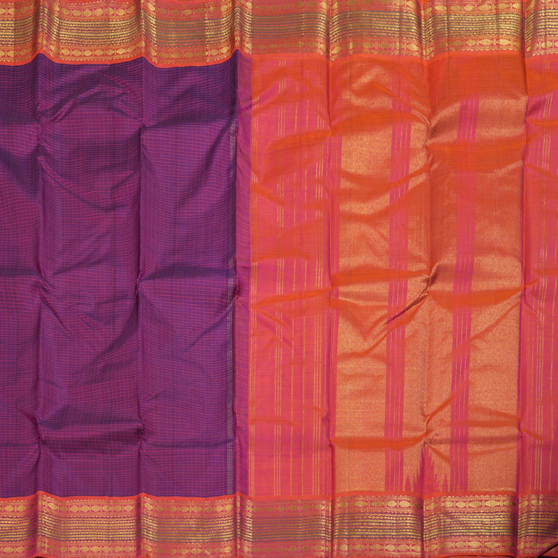 Hayagrivas Purple Kanjivaram Silk Saree with Coral Pink Border BBD558G6-1