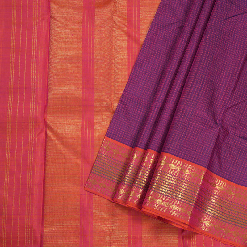 Hayagrivas Purple Kanjivaram Silk Saree with Coral Pink Border BBD558G6-1