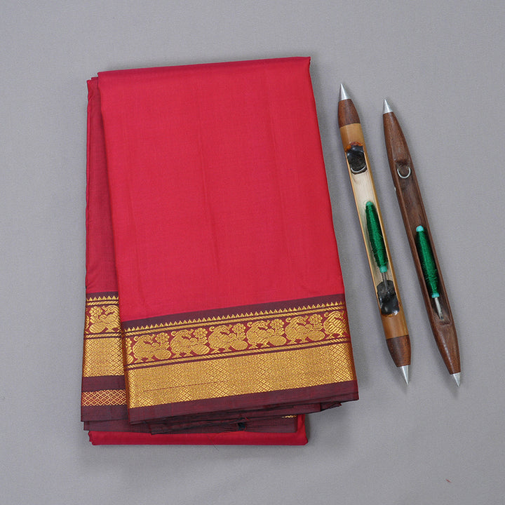 Hayagrivas Red Kanjivaram Silk Saree with Mandhalir Border - BBD559G1-15