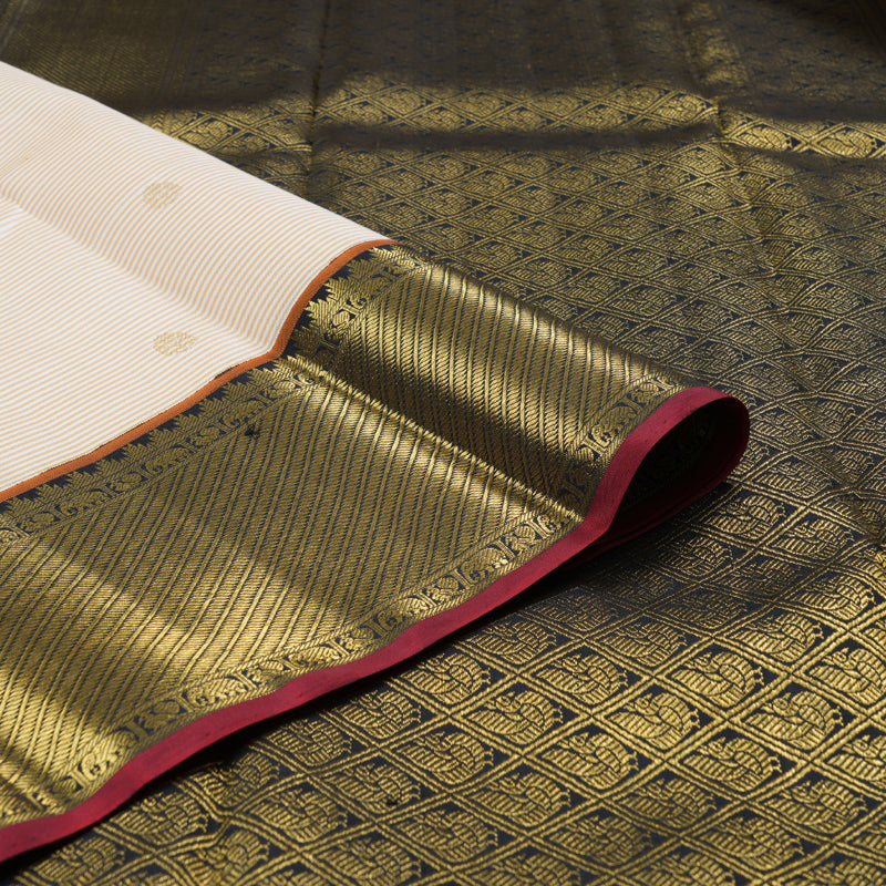 Hayagrivas Sandal with White Handloom Kanjivaram Silk Saree with Black Border BBD563G2-1
