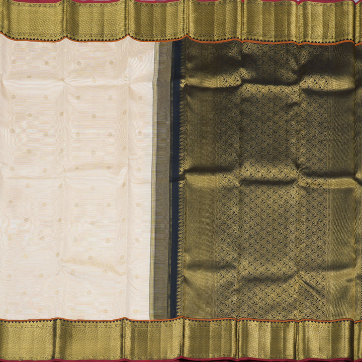 Hayagrivas Sandal with White Handloom Kanjivaram Silk Saree with Black Border BBD563G2-1