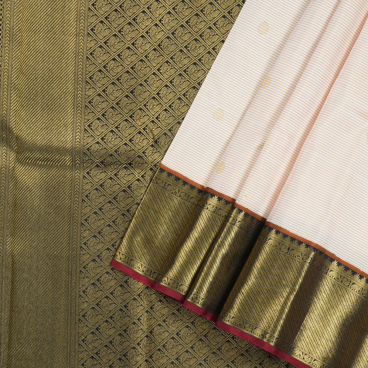 Hayagrivas Sandal with White Handloom Kanjivaram Silk Saree with Black Border BBD563G2-1