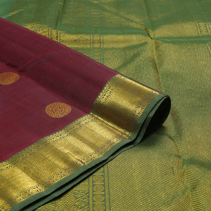 Hayagrivas Wine Maroon Handloom Kanjivaram Silk Saree with Light Green Border BBD565G3-1