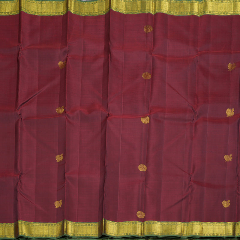 Hayagrivas Wine Maroon Handloom Kanjivaram Silk Saree with Light Green Border BBD565G3-1