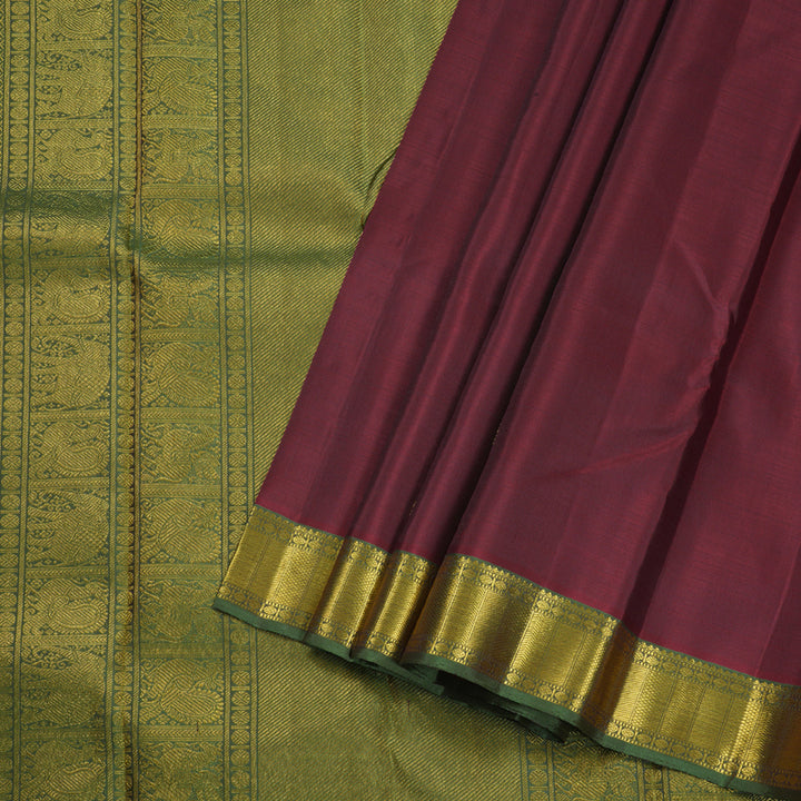 Hayagrivas Wine Maroon Handloom Kanjivaram Silk Saree with Light Green Border BBD565G3-1