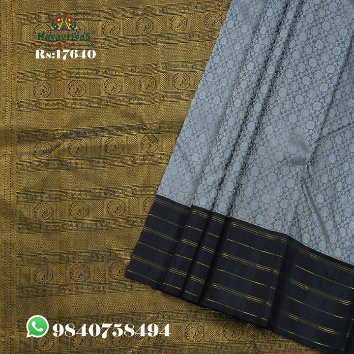 Hayagrivas Grey Embossed Kanjivaram Silk Saree with Black Border - BBD566G4-1