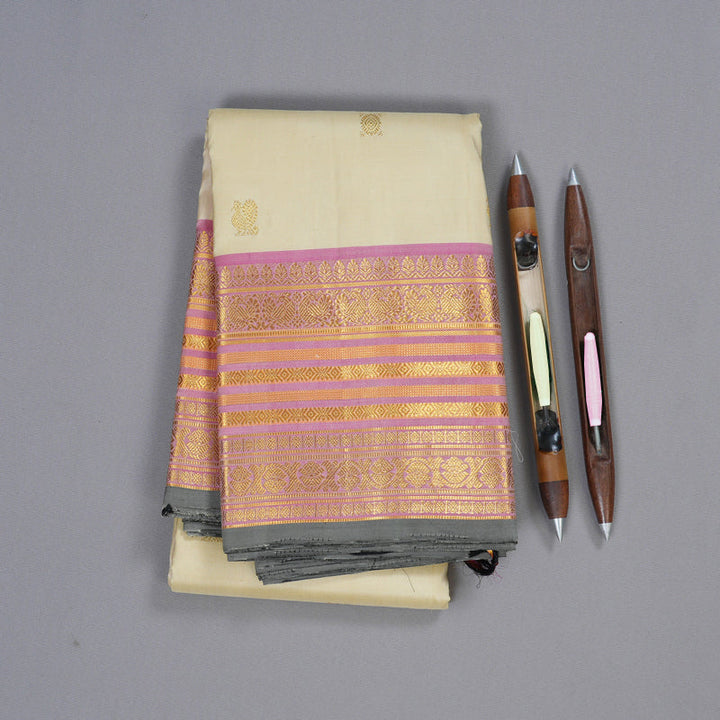 Hayagrivas Half Sandal Kanjivaram Silk Saree with Onion Pink Border BBD567G2-1