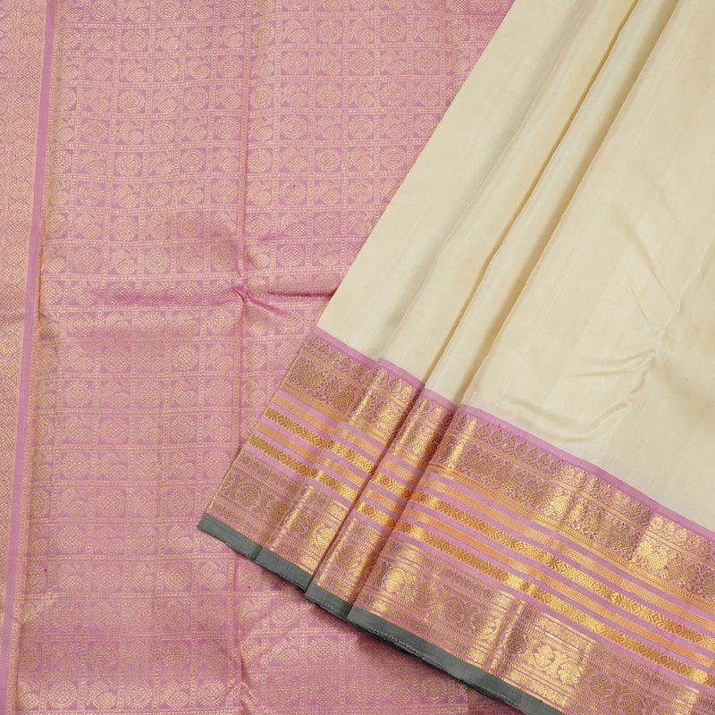 Hayagrivas Half Sandal Kanjivaram Silk Saree with Onion Pink Border BBD567G2-1