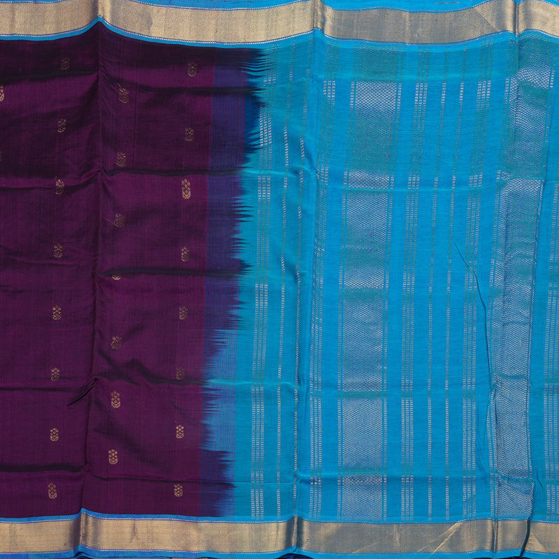 Hayagrivas Purple Body &  Blue border Handloom Silk Cotton Saree BBD56D3-16