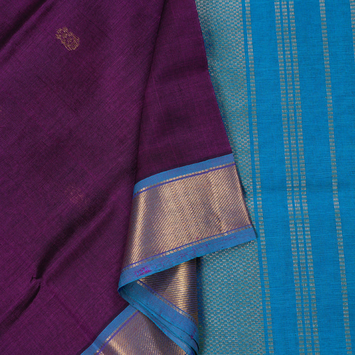 Hayagrivas Purple Body &  Blue border Handloom Silk Cotton Saree BBD56D3-16