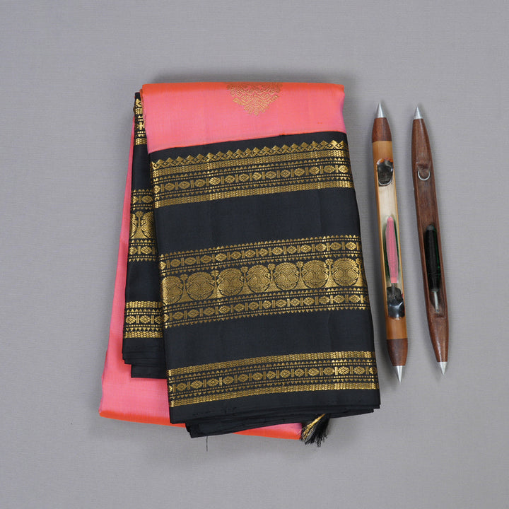 Hayagrivas Peach Pink Kanjivaram Silk Saree with Black Border - BBD570G3-1