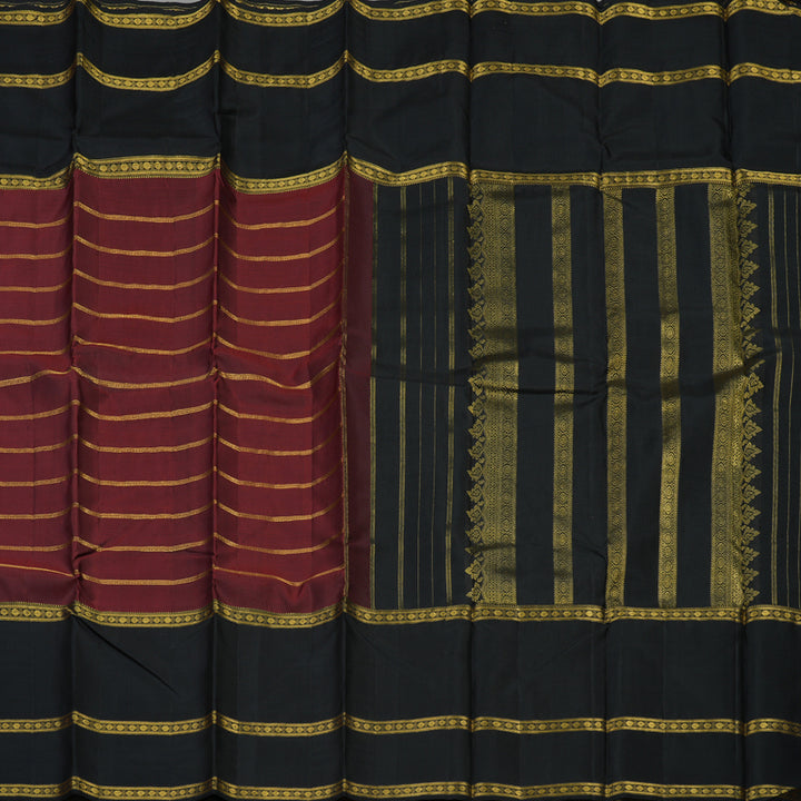 Hayagrivas Handloom Araku Maroon Kanjivaram Silk Saree with Black Border BBD570G8-1
