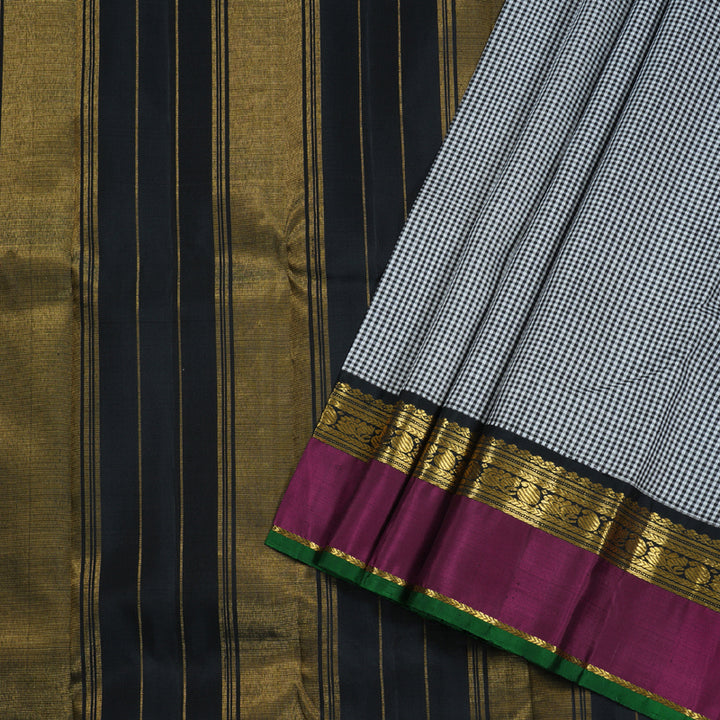 Hayagrivas Black & White Checks Saree BBD578G12-1