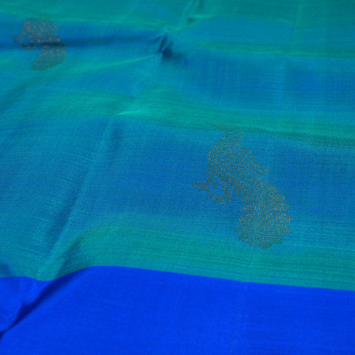 Hayagrivas Peacock Blue Kanjivaram Silk Saree with Blue Border BBD582G2-2