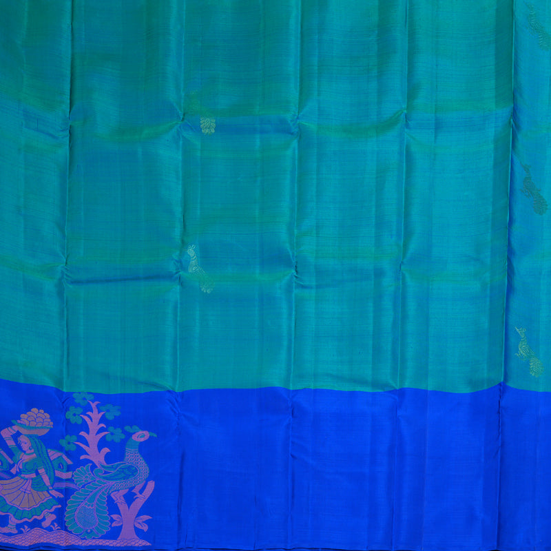 Hayagrivas Peacock Blue Kanjivaram Silk Saree with Blue Border BBD582G2-2